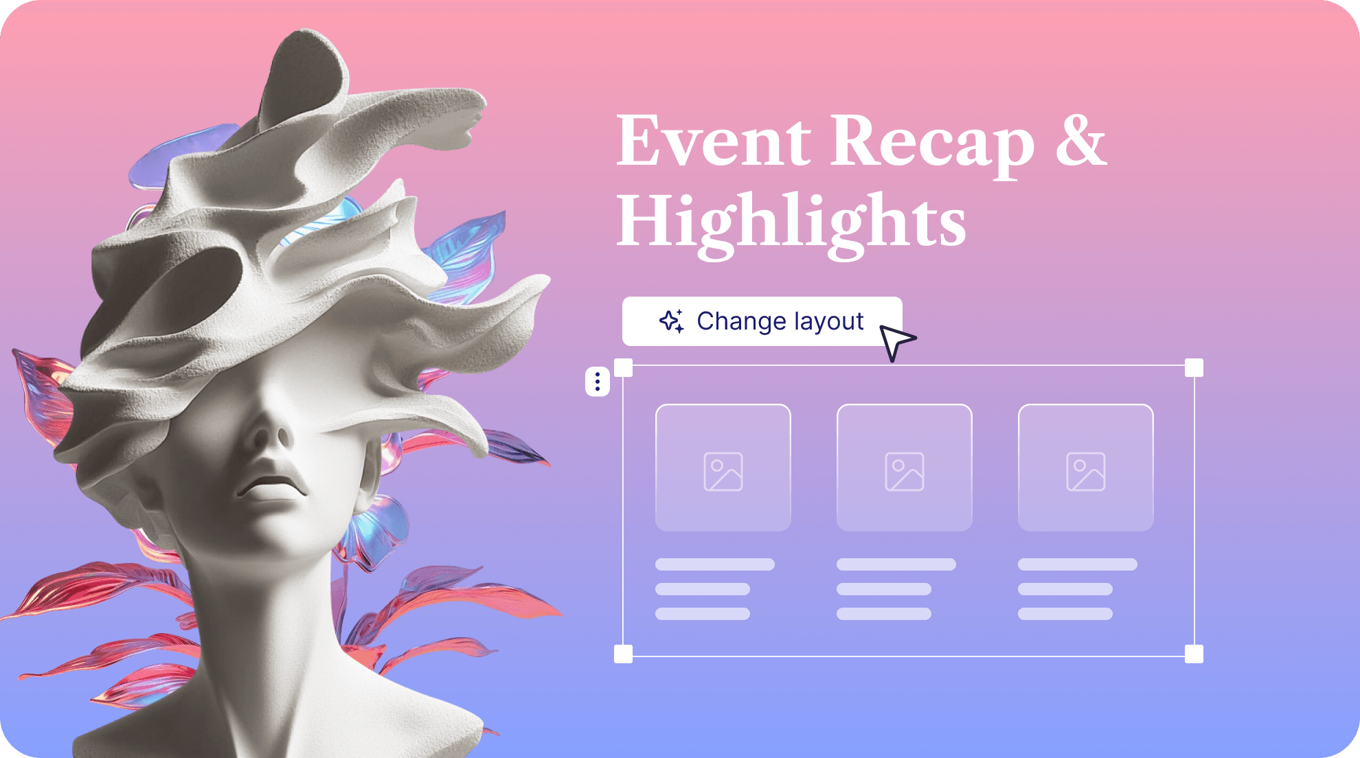 AI presentation slide Event Recap with sculpture art and image layout
